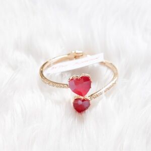 Betsey Johnson Heart Crystal Bangle Cuff Bracelet